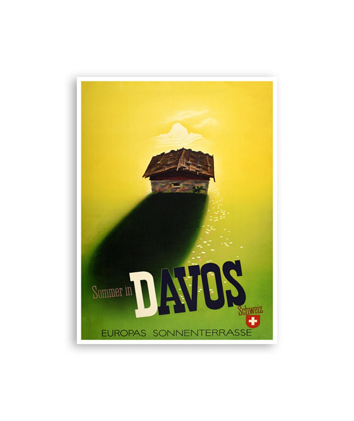 Sommer in Davos Switzerland Alpine Chalet Sunny Travel Poster