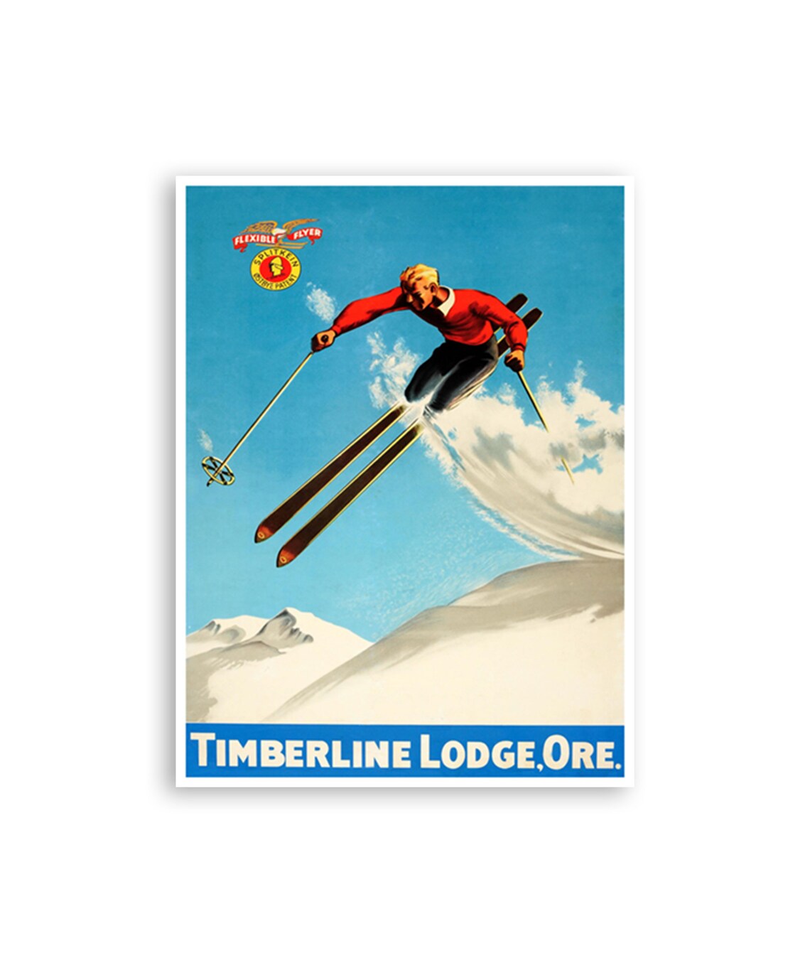 Timberline Lodge Oregon Vintage Ski Jumper Powder Snow Travel Poster