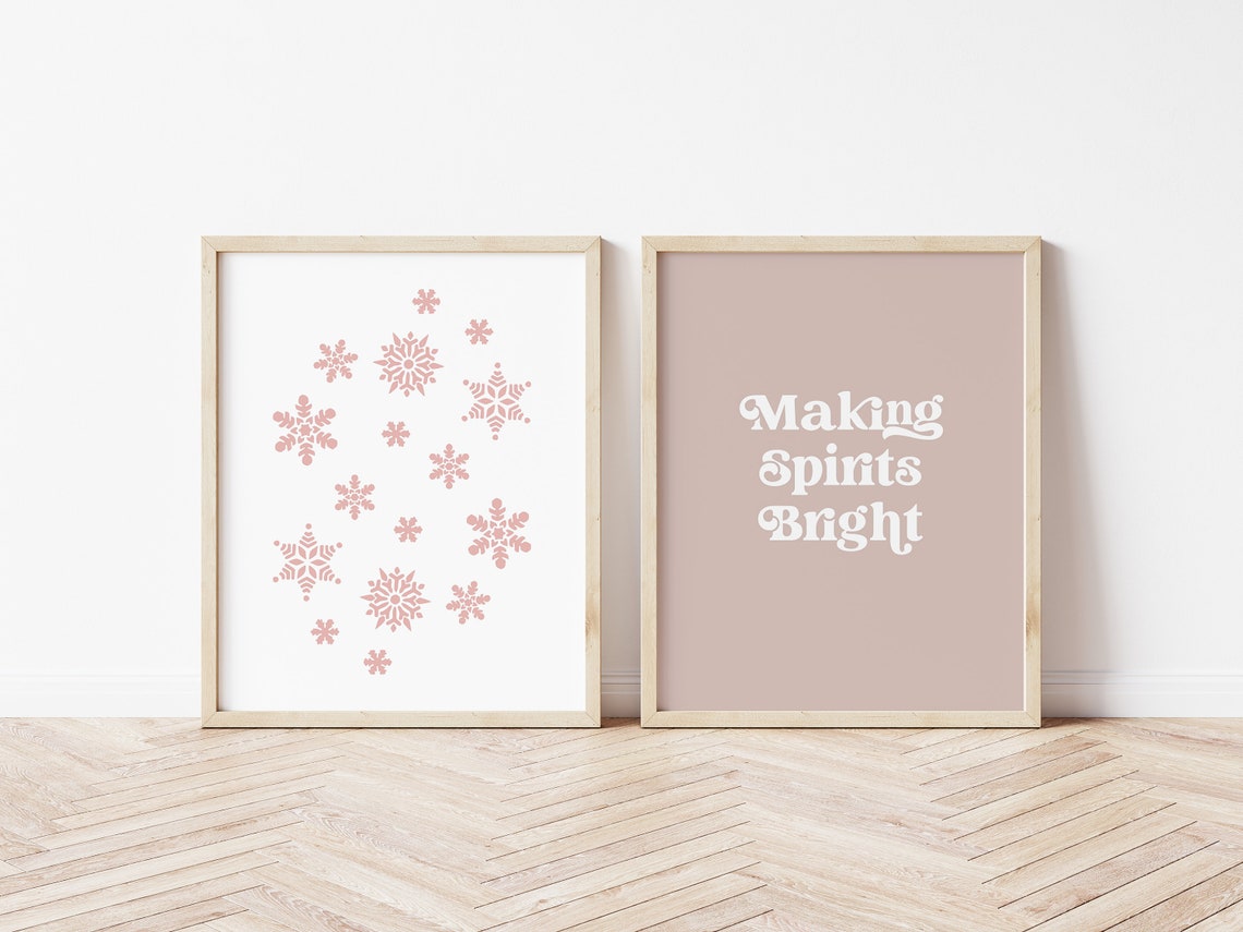 Making Spirits Bright Mauve Retro Christmas Typography Wall Art - Image 3