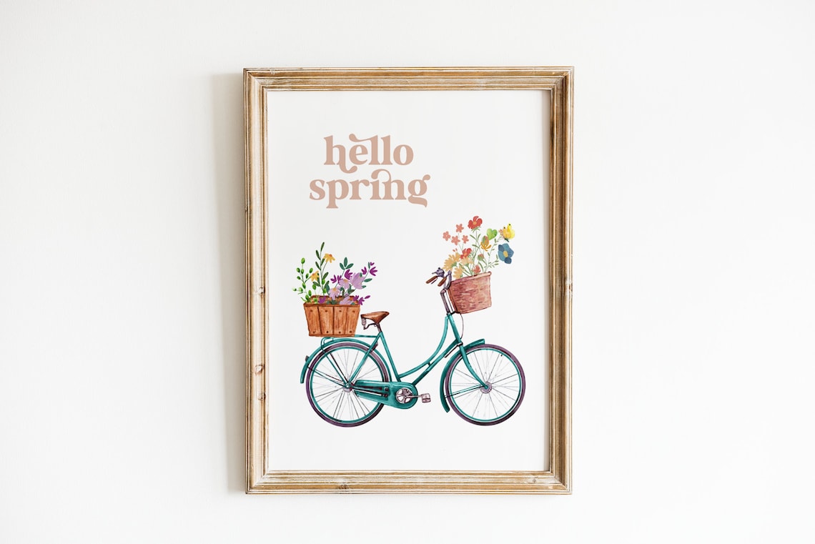 Hello Spring Bike with Flowers Farmhouse Art Print - Image 4