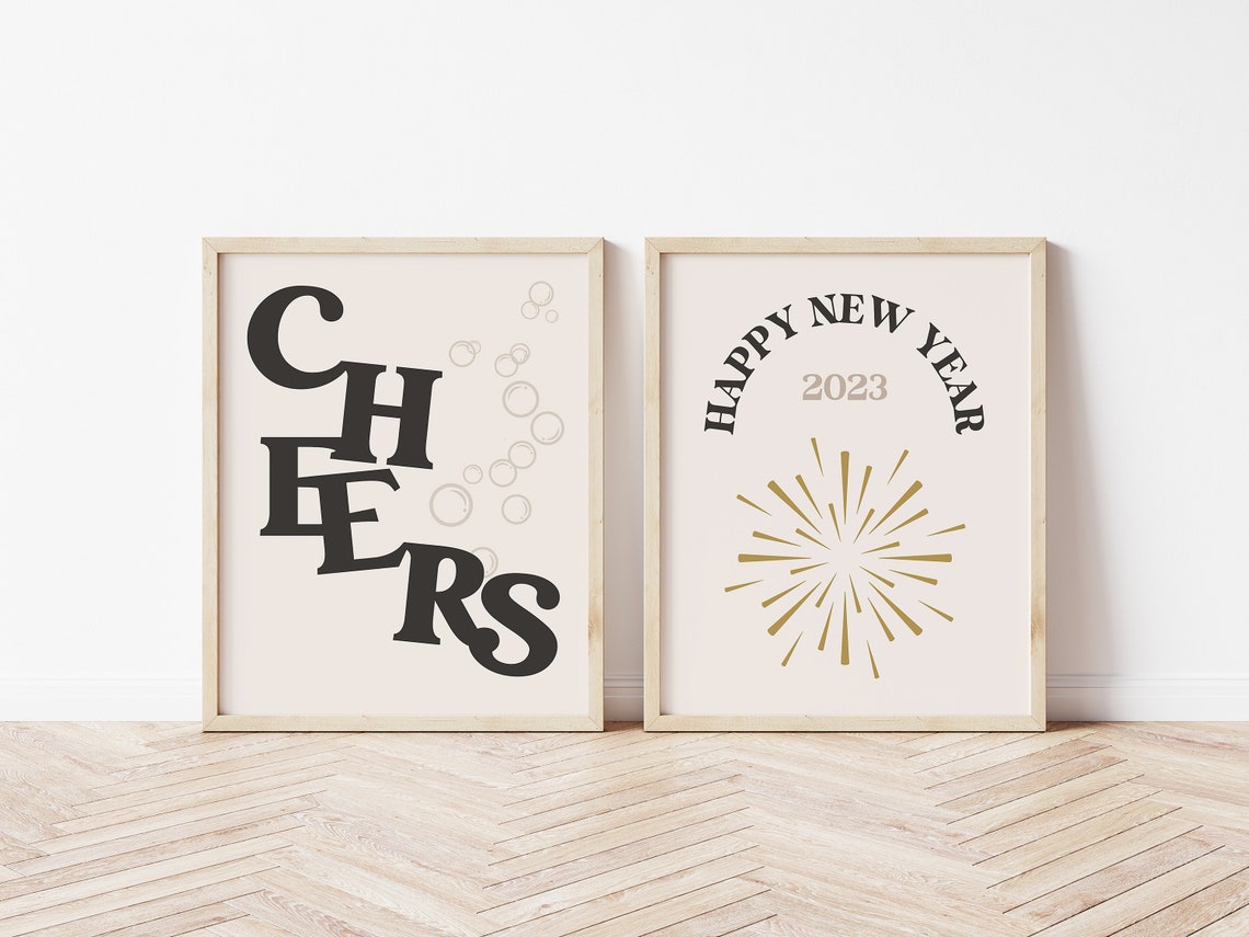 Cheers Retro Typography Print Black Cream Bar Cart Champagne Wall Art - Image 2