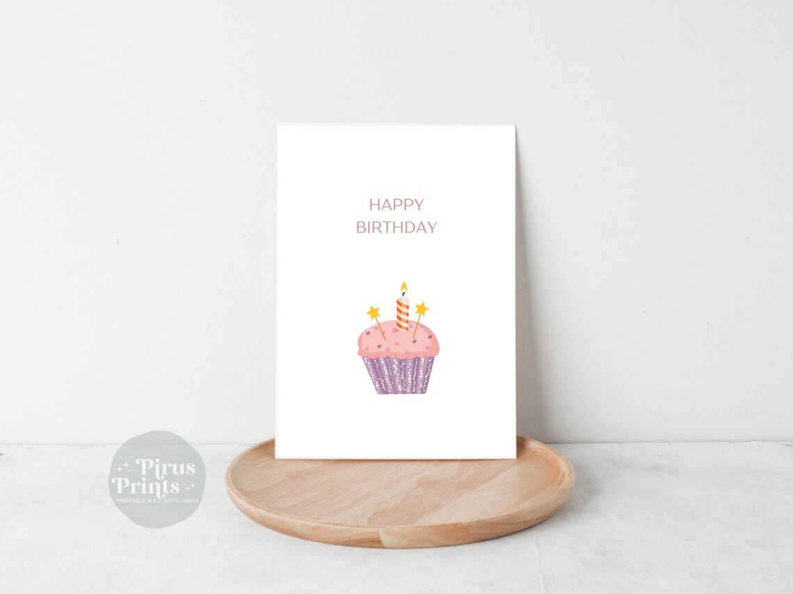 Cupcake Birthday Card, Minimal Greeting Card - Image 3