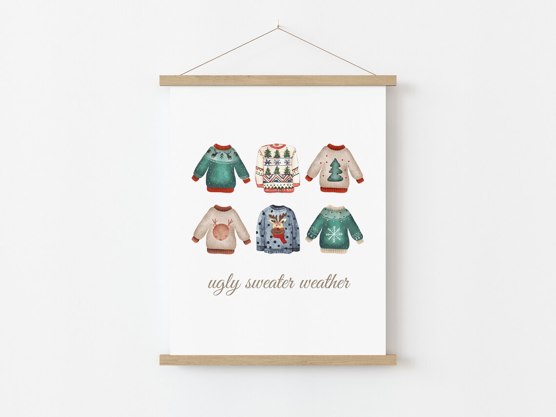 Watercolor Ugly Sweater Weather Print Christmas Sweaters Holiday Art - Image 4