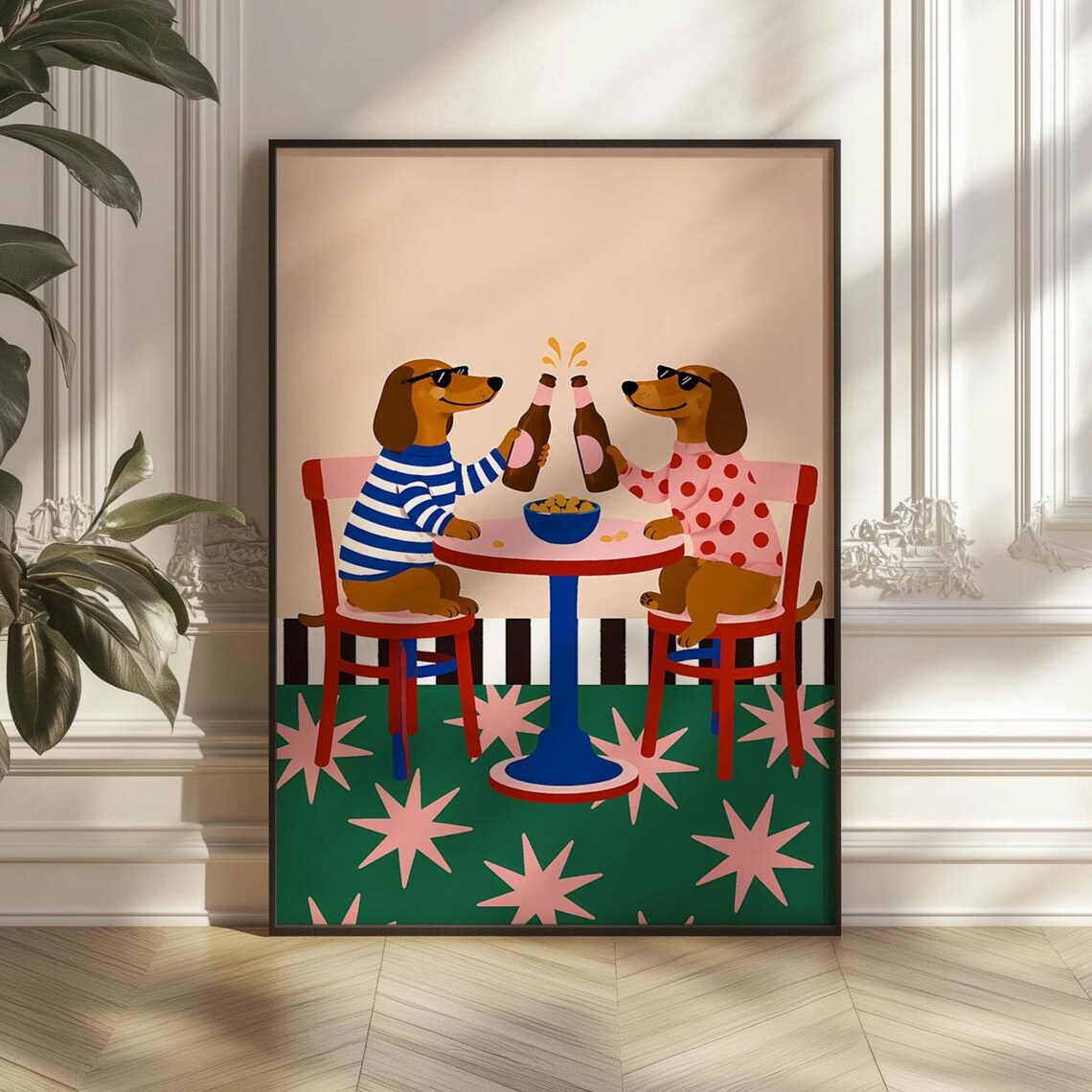 Dachshund Bistro Print, Retro Wiener Kitchen Art