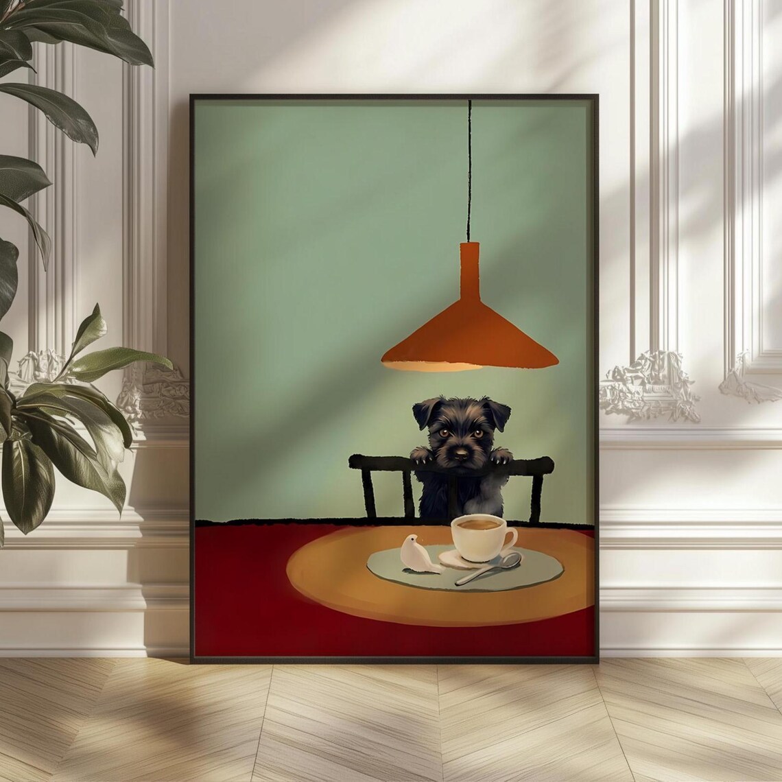 Schnauzer Coffee Cafe Poster, Retro Pet Diner Decor