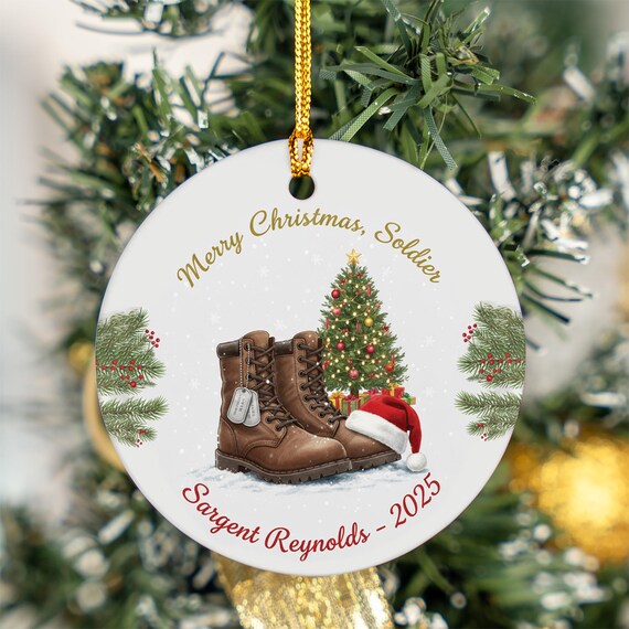 Merry Christmas Soldier Ornament Personalized Military Boots Dog Tags Poster