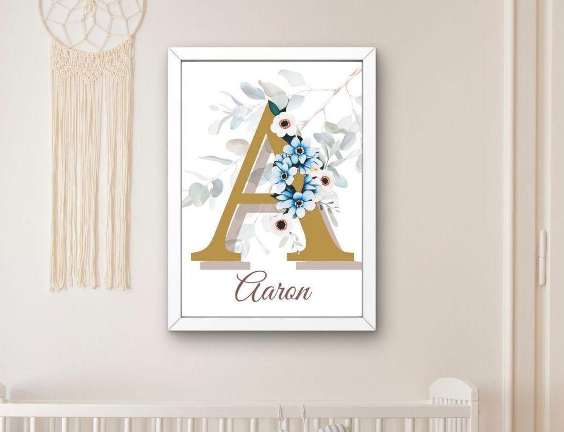Nursery Decor Poster Wall Art For Kids Letter Poster Flower Wreath Wall Art
