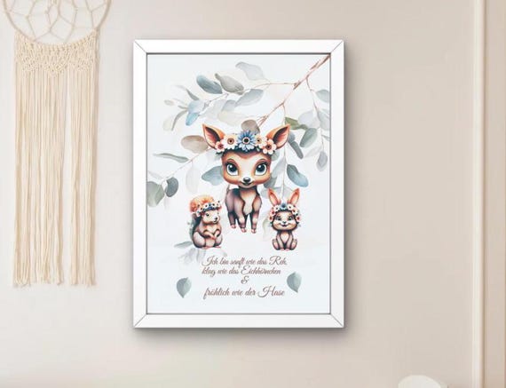 Nursery Decor Poster Wall Art For Kids Animal Poster Flower Wreath Animals Motivational Poster Wall Art