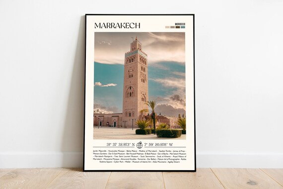 Marrakech Morocco Koutoubia Mosque Vintage Style Travel Poster