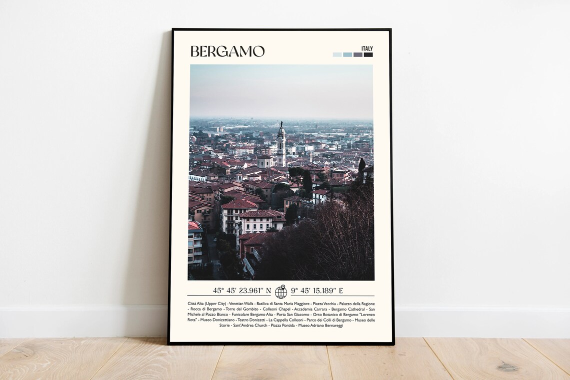 Bergamo Italy Old Town Rooftops Aerial Photography Travel Poster