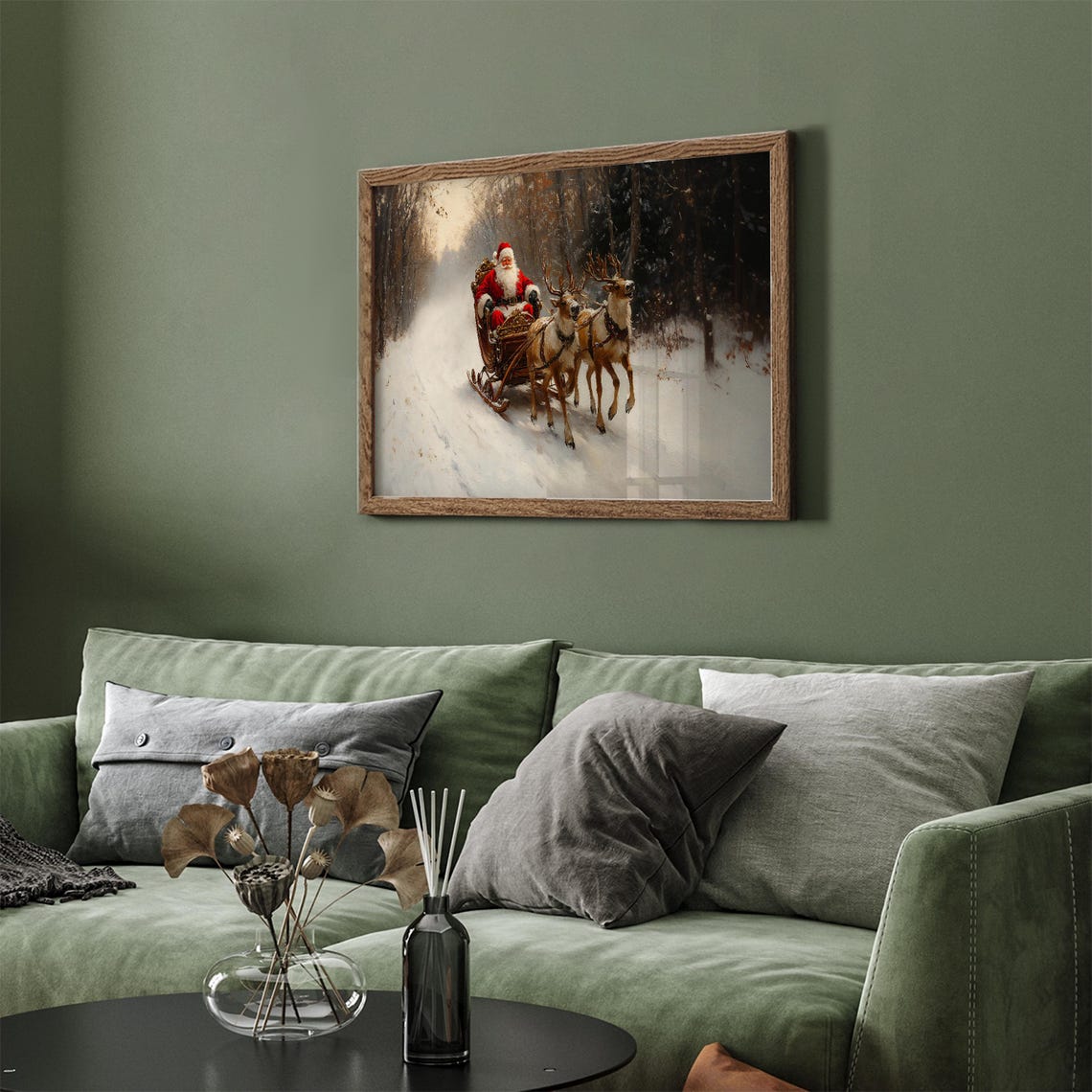 Vintage Christmas Santa Claus Frame Tv Art Santa Riding Sleigh Oil Painting Frame Tv Xmas Wall Decor Holiday Festive Screensaver - Image 4
