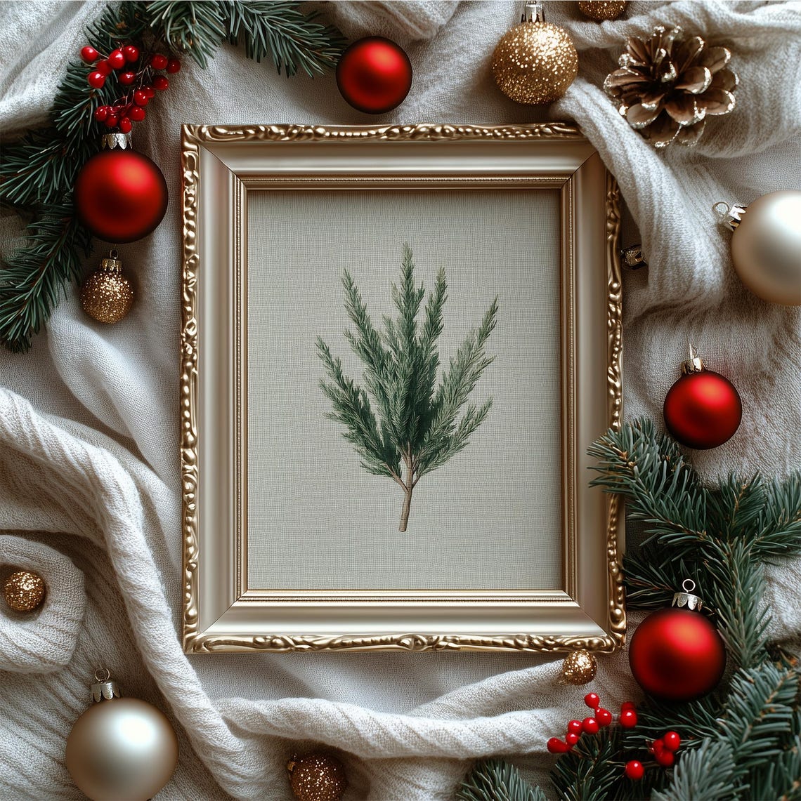 Juniper Evergreen Branch Watercolor Minimal Neutral Botanical Wall Art - Image 4