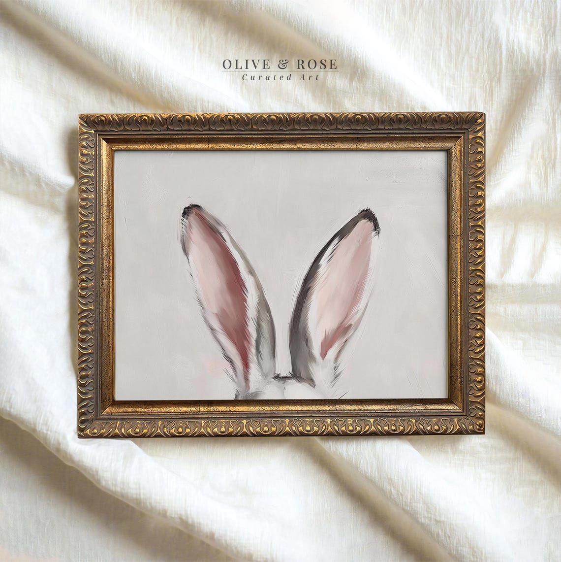 Peeking Bunny Ears Close Up Blush Watercolor Neutral Spring Poster