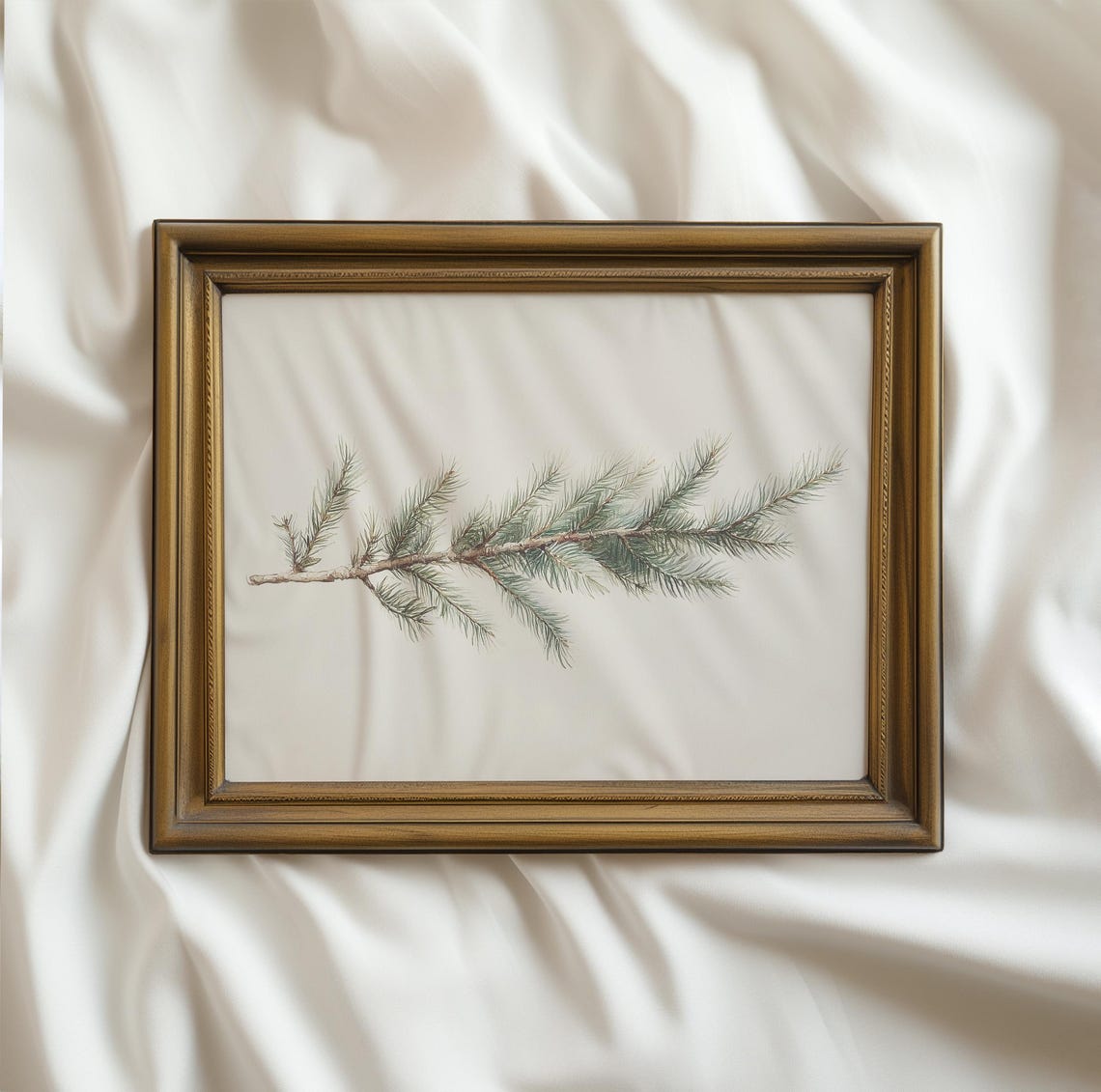 Evergreen Pine Branch Watercolor Painting Neutral Winter Art Poster - Image 3