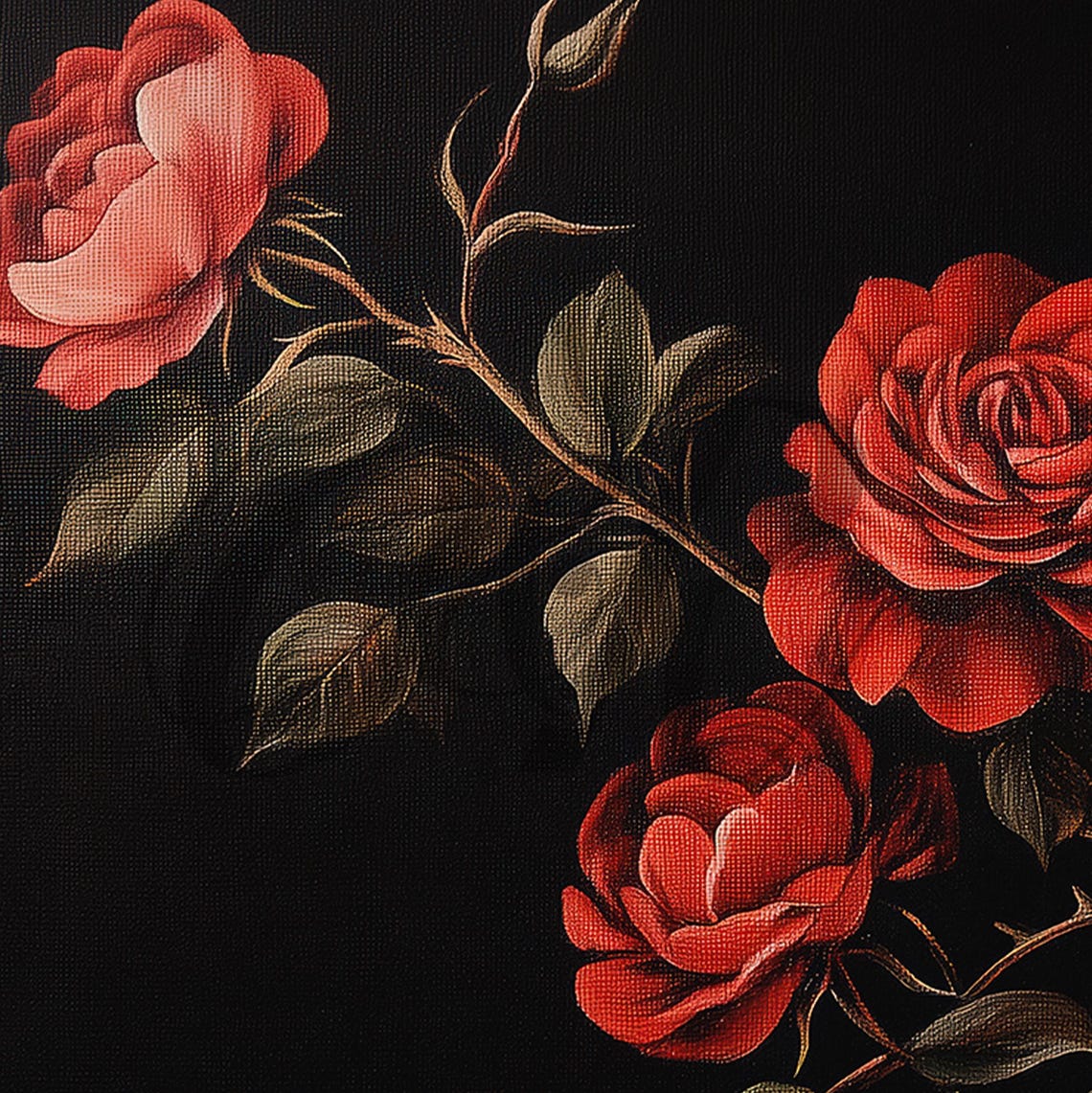 Classic Red Roses Thorny Vine Black Vintage Romantic Floral Art Poster - Image 5