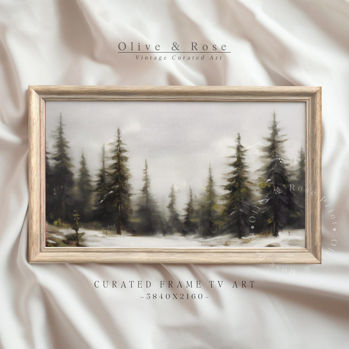 Misty Neutral Pine Forest Winter Trees Minimalist Vintage Art Poster