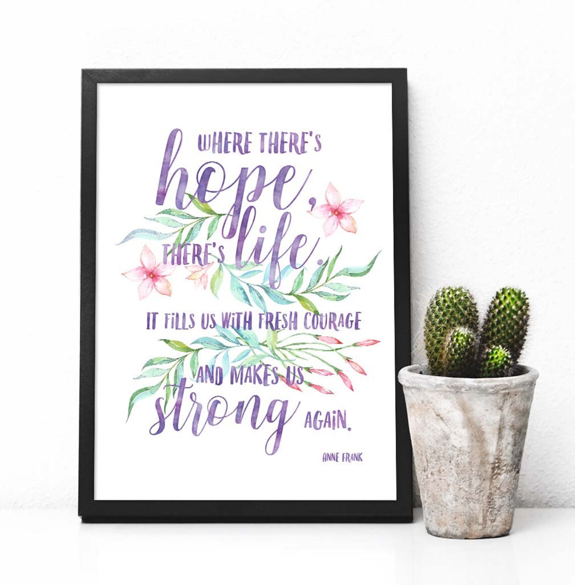 Anne Frank Watercolor Quote Art Print, Hope and Life - Image 2