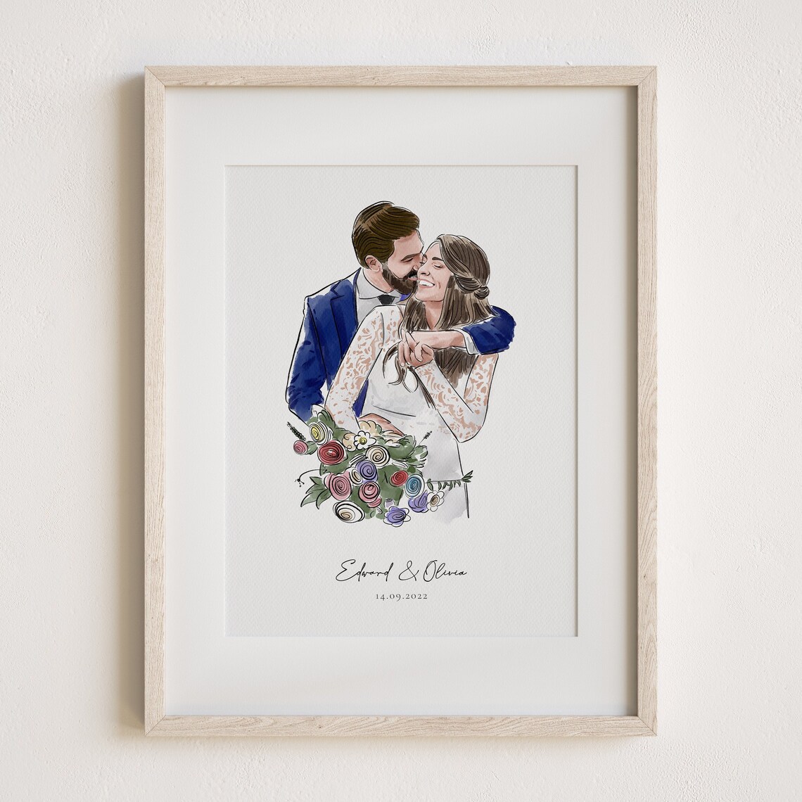 Personalised Watercolour Portrait Anniversary Art Print