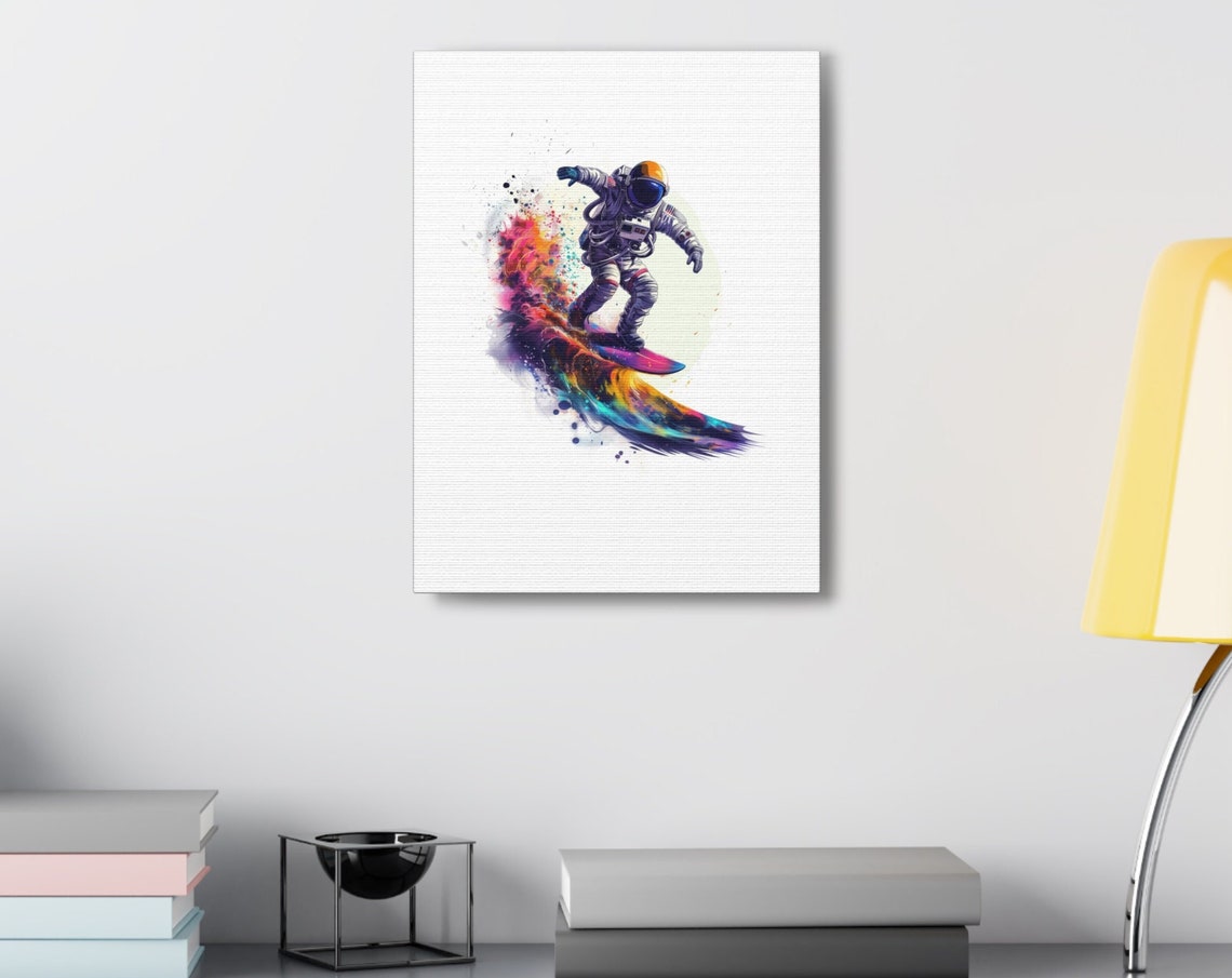 Astronaut Surfing a Rainbow Cosmic Wave in Vibrant Watercolor Poster - Image 2