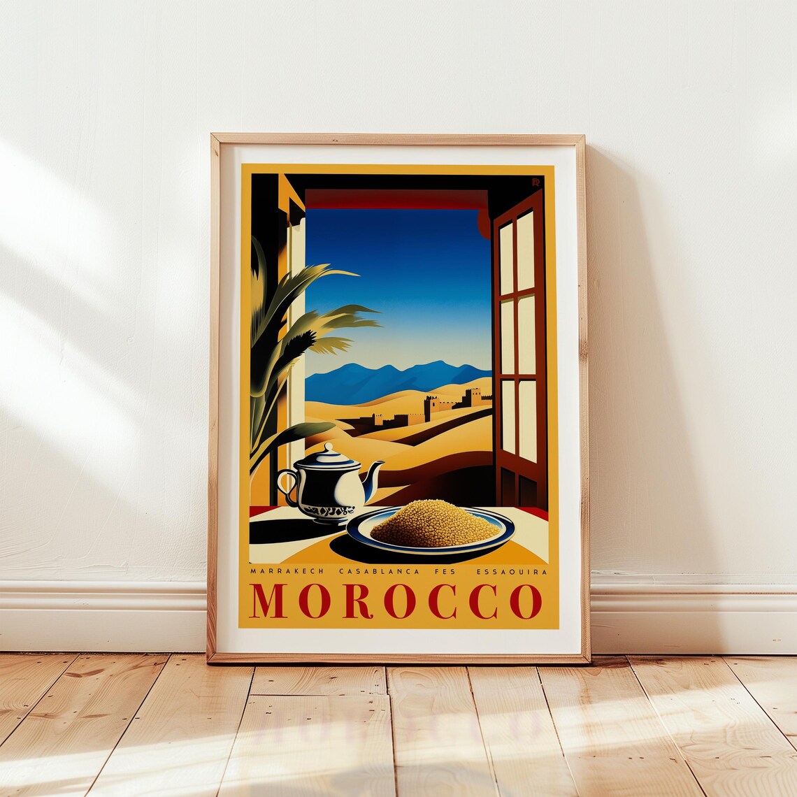 Morocco Travel Poster, Vintage Marrakech Art Deco