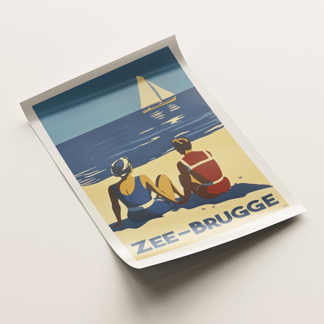 Zee Brugge Belgian Coast Beachgoers Sailboat Art Deco Poster - Image 2