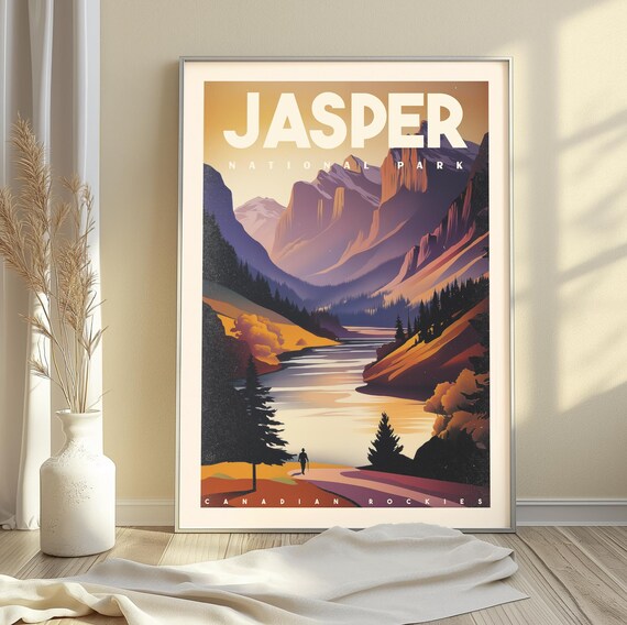 Jasper National Park Canadian Rockies Hiker Valley Scenic Poster