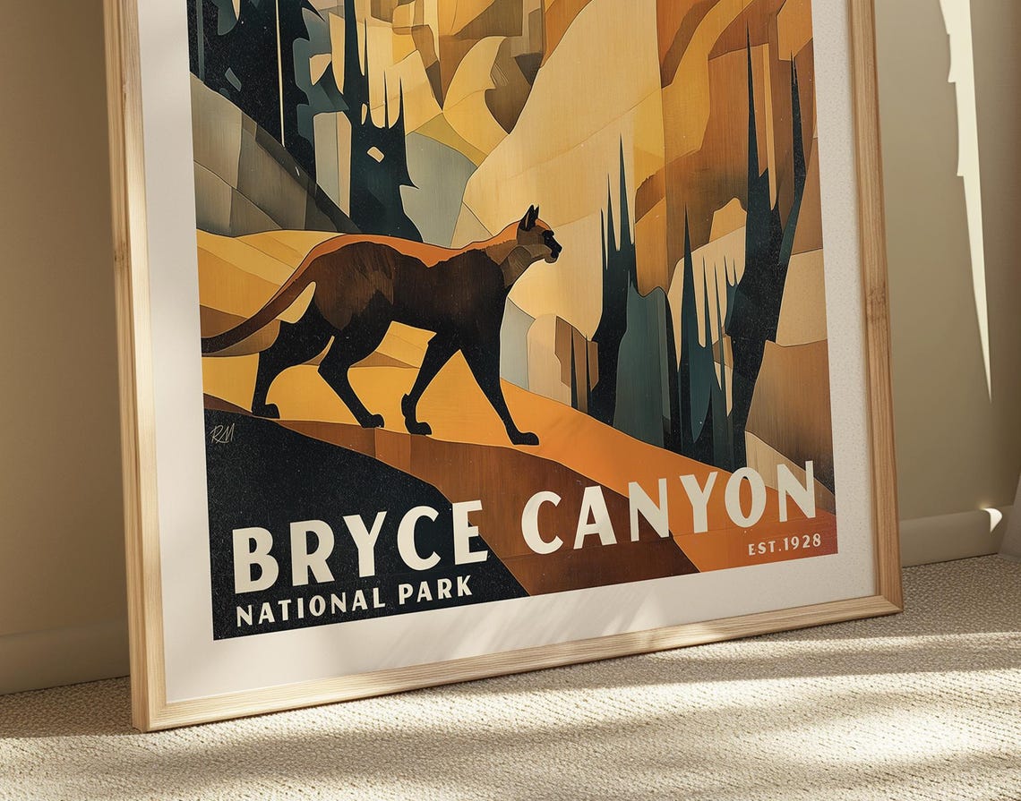 Bryce Canyon National Park Mountain Lion Cubist Artwork Poster - Image 5