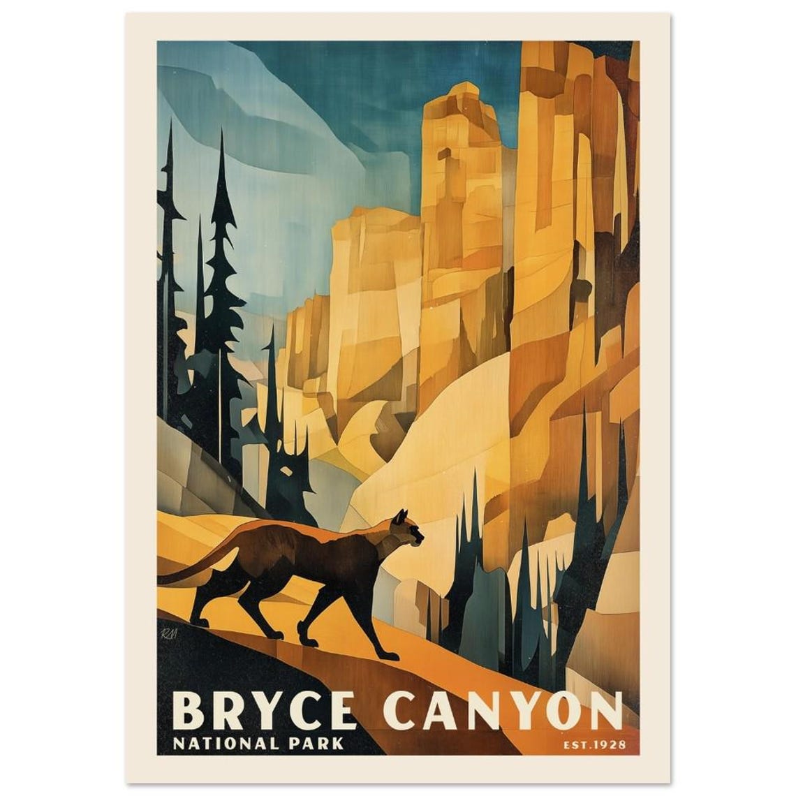 Bryce Canyon National Park Mountain Lion Cubist Artwork Poster - Image 2