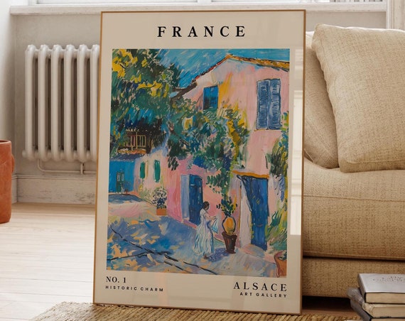 French Countryside Print Colourful Travel Poster Mediterranean Art Floral Matisse Inspired Vintage Painting Rustic