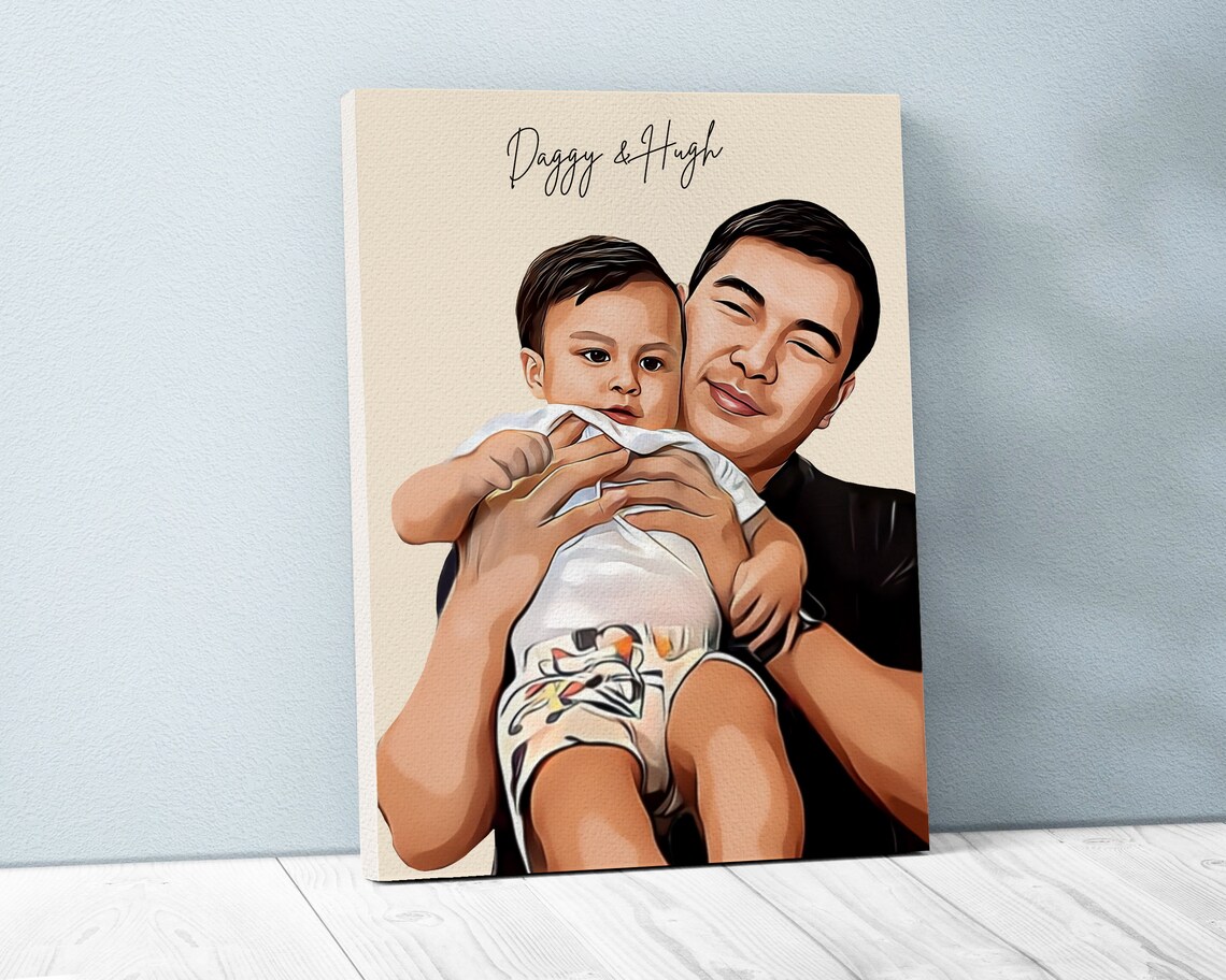 Father and Daughter Laughing Selfie Cartoon Pop Art Portrait Poster - Image 3