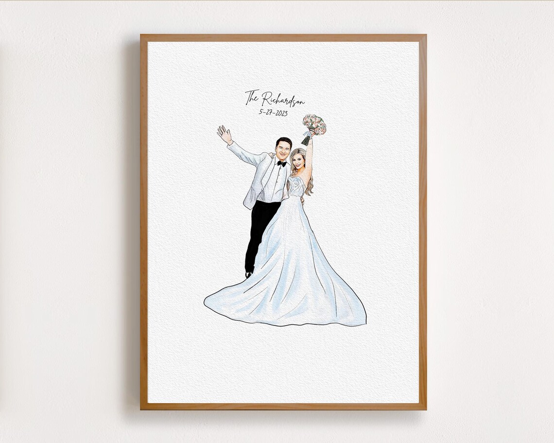 Bride and Bridesmaid Bouquet Wedding Watercolor Portrait Poster - Image 7