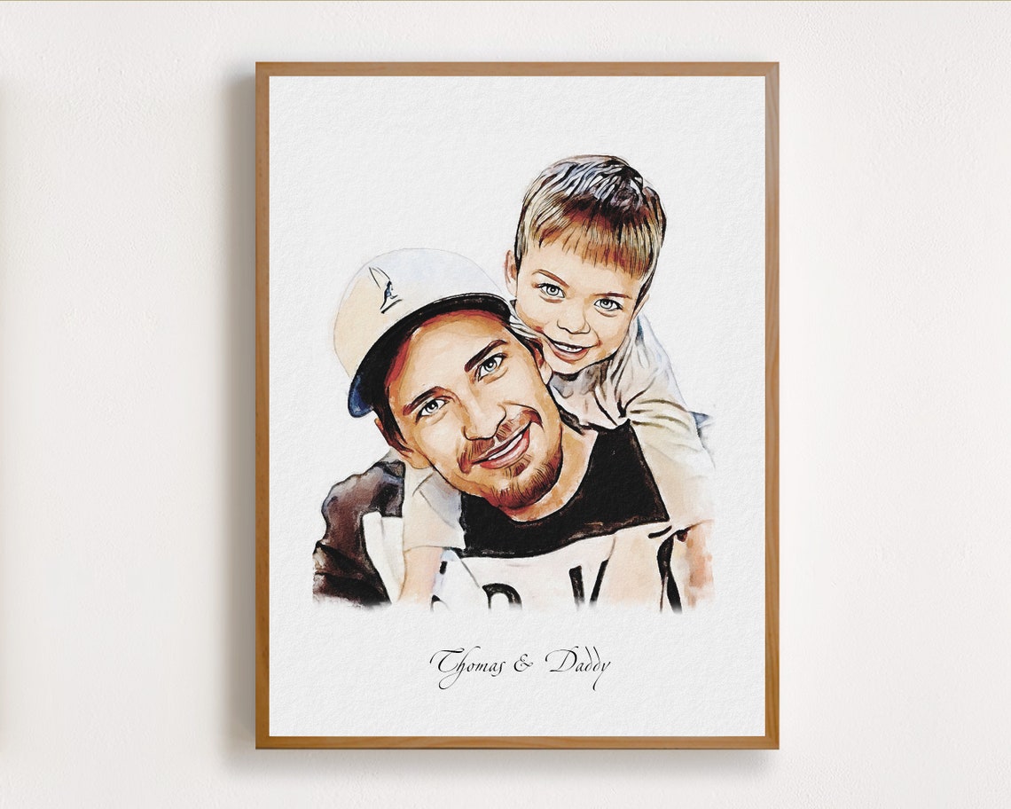 Watercolor Portrait From Photo Personalised Dad Painting Fathers Day Present For Him From Daughter Wife Family Birthday Art Gift - Image 5
