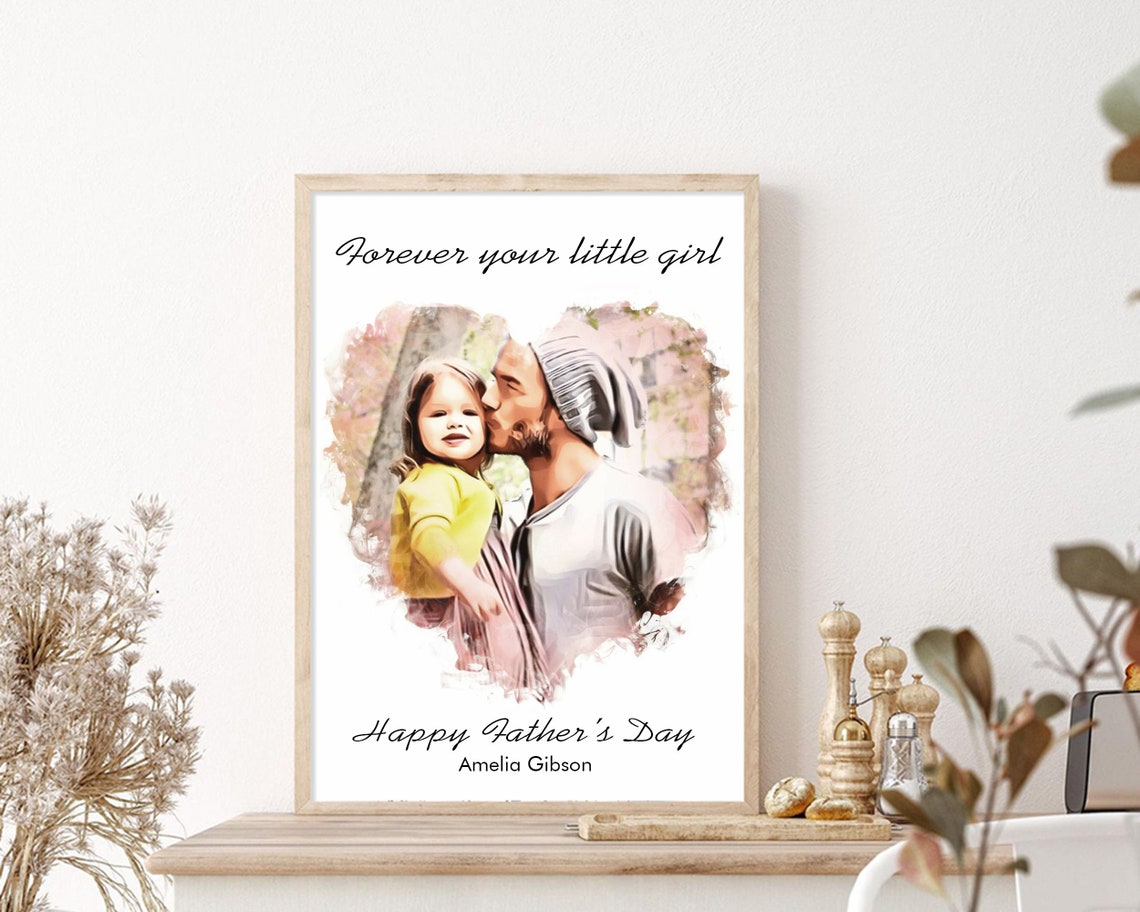 Bella and Daddy with Baby in Watercolor Heart Family Portrait Poster - Image 2