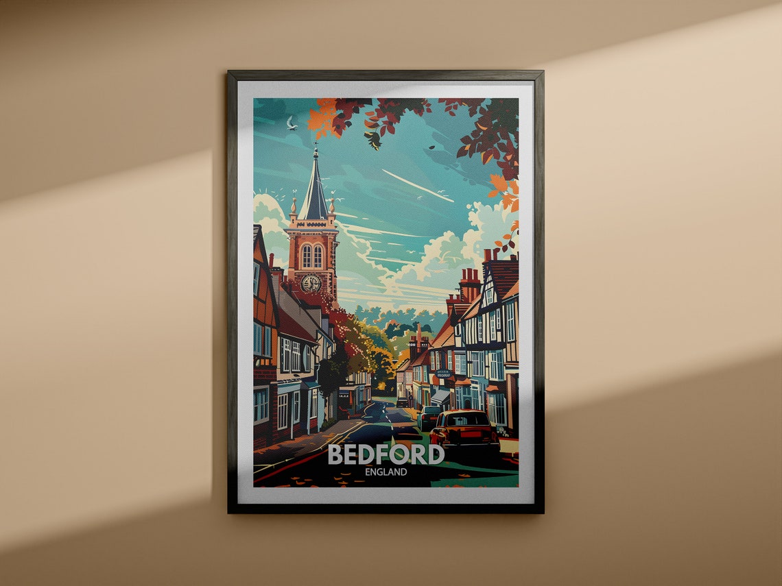 Bedford Print Bedford Poster Uk Wall Art England Wall Art Decor British Travel Poster United Kingdom Print England City Art - Image 4