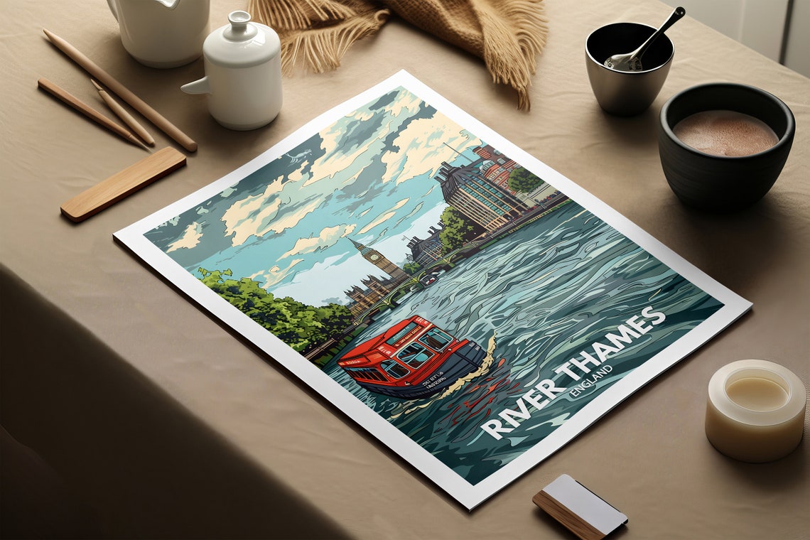 River Thames England Red River Bus Big Ben Westminster Poster - Image 2