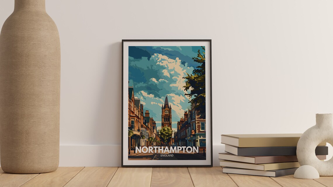 Northampton England Clock Tower Historic Street Town Scene Poster - Image 2