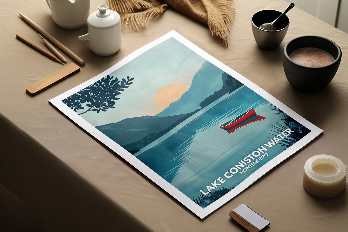 Lake Coniston Water Print Lake Coniston Water Poster England Lake Travel Poster Lake Wall Art Decor Uk Lake Art England Nature Poster - Image 2