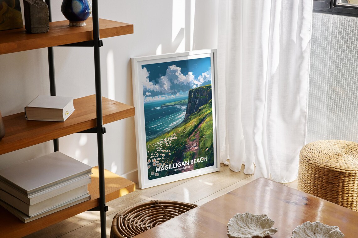 Magilligan Beach Londonderry Clifftop Daisies Coastal Poster - Image 2