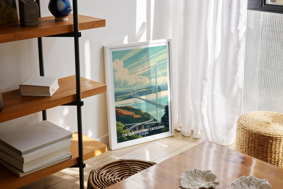The Queensferry Crossing Scotland Vintage Travel Poster Bridge Art - Image 2