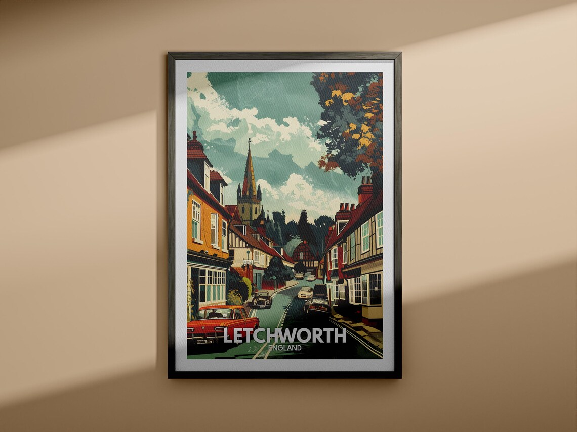 Letchworth England Garden City Street Vintage Cars Travel Poster - Image 4