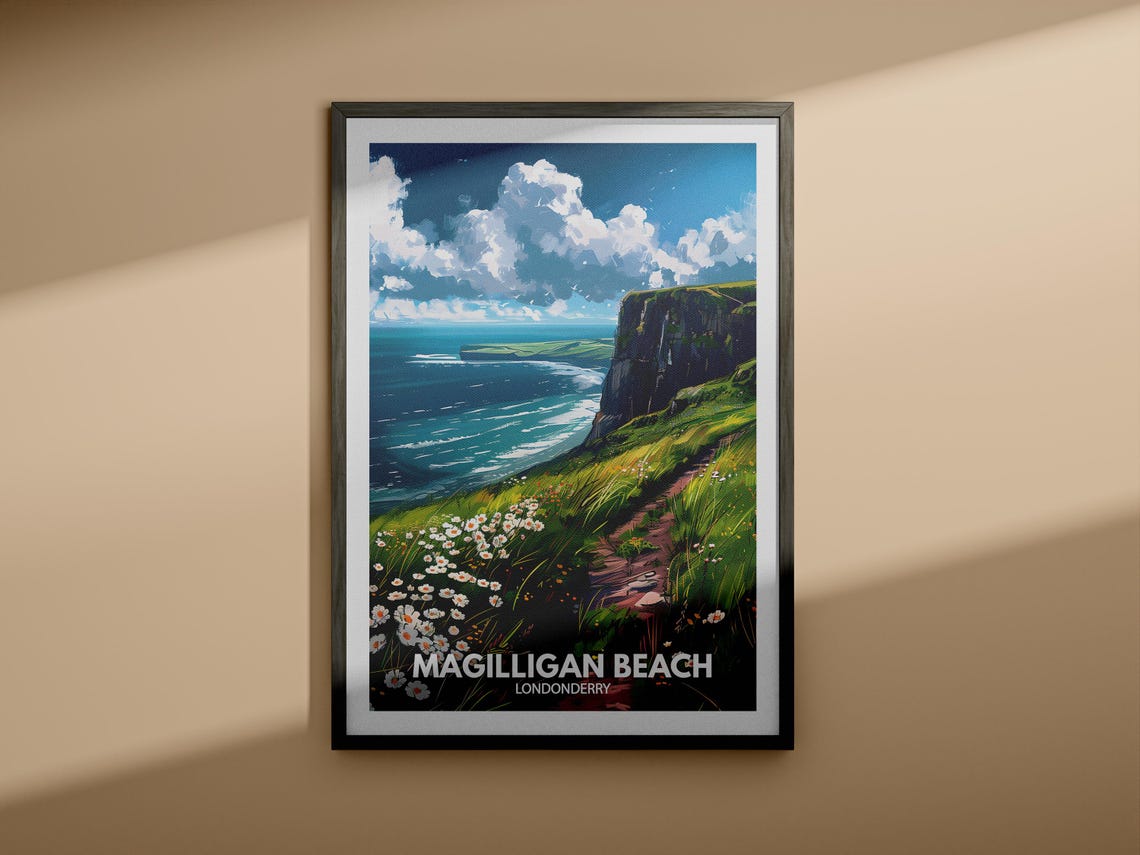 Magilligan Beach Londonderry Clifftop Daisies Coastal Poster - Image 4