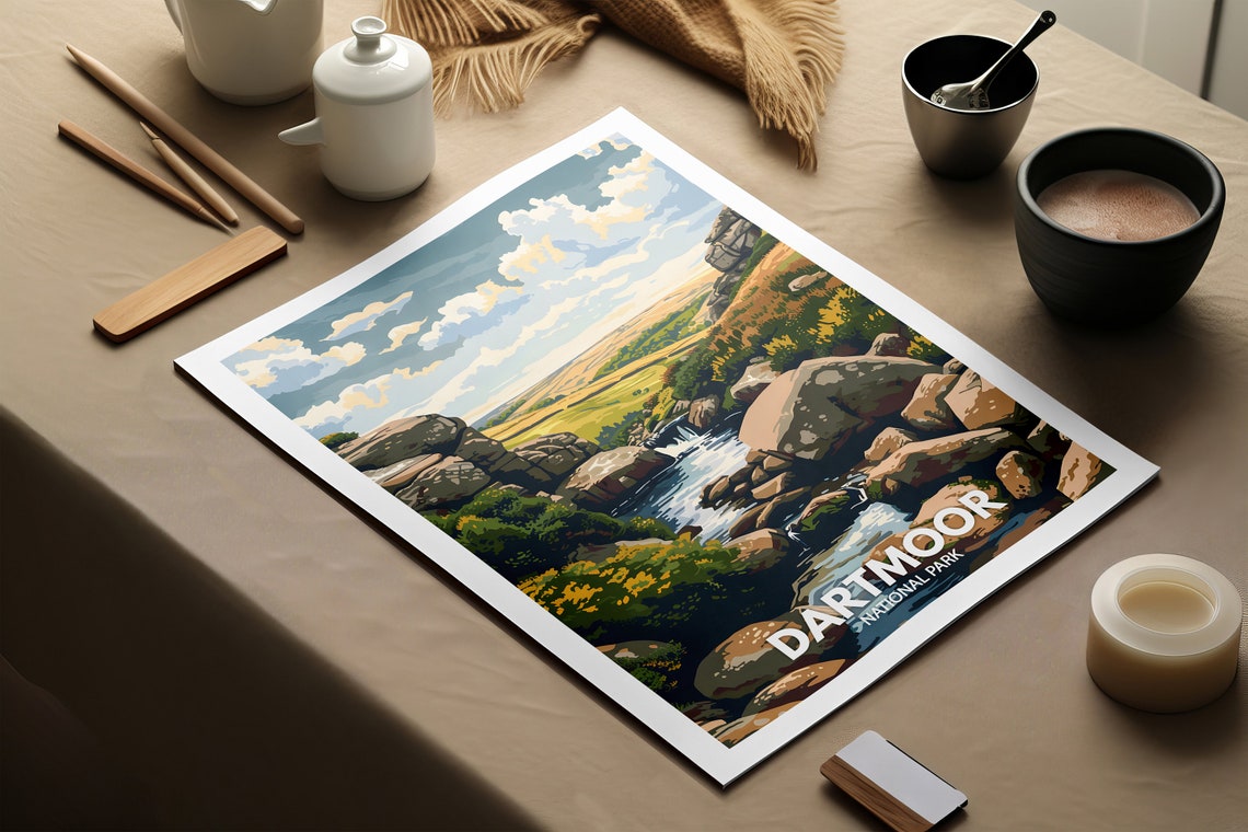 Dartmoor National Park Wild Rocky Stream Moorland Tor Poster - Image 2