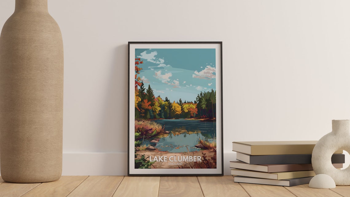 Lake Clumber Print Lake Clumber Poster England Lake Travel Poster Lake Wall Art Decor United Kingdom Lake Art England Nature Poster - Image 3