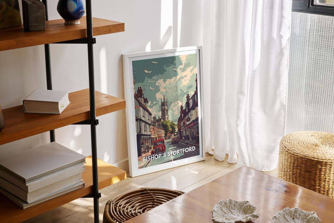 Bishop's Stortford England Clock Tower Street Seagulls Travel Poster - Image 2
