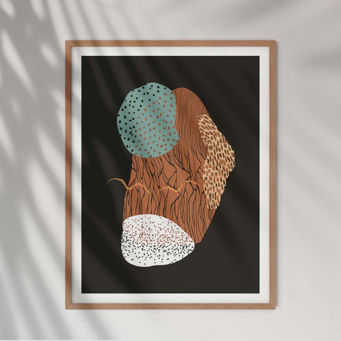 Dark Moody Abstract Organic Shapes Brown Teal Textured Art Poster