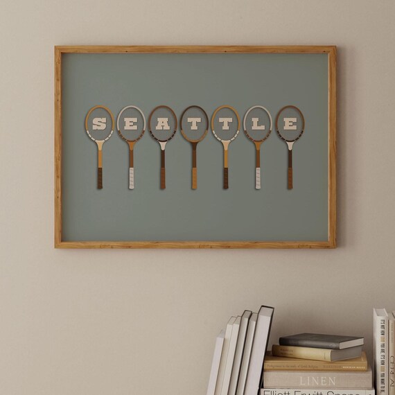 Seattle Tennis Racquets Sage Green Background Sports Wall Art