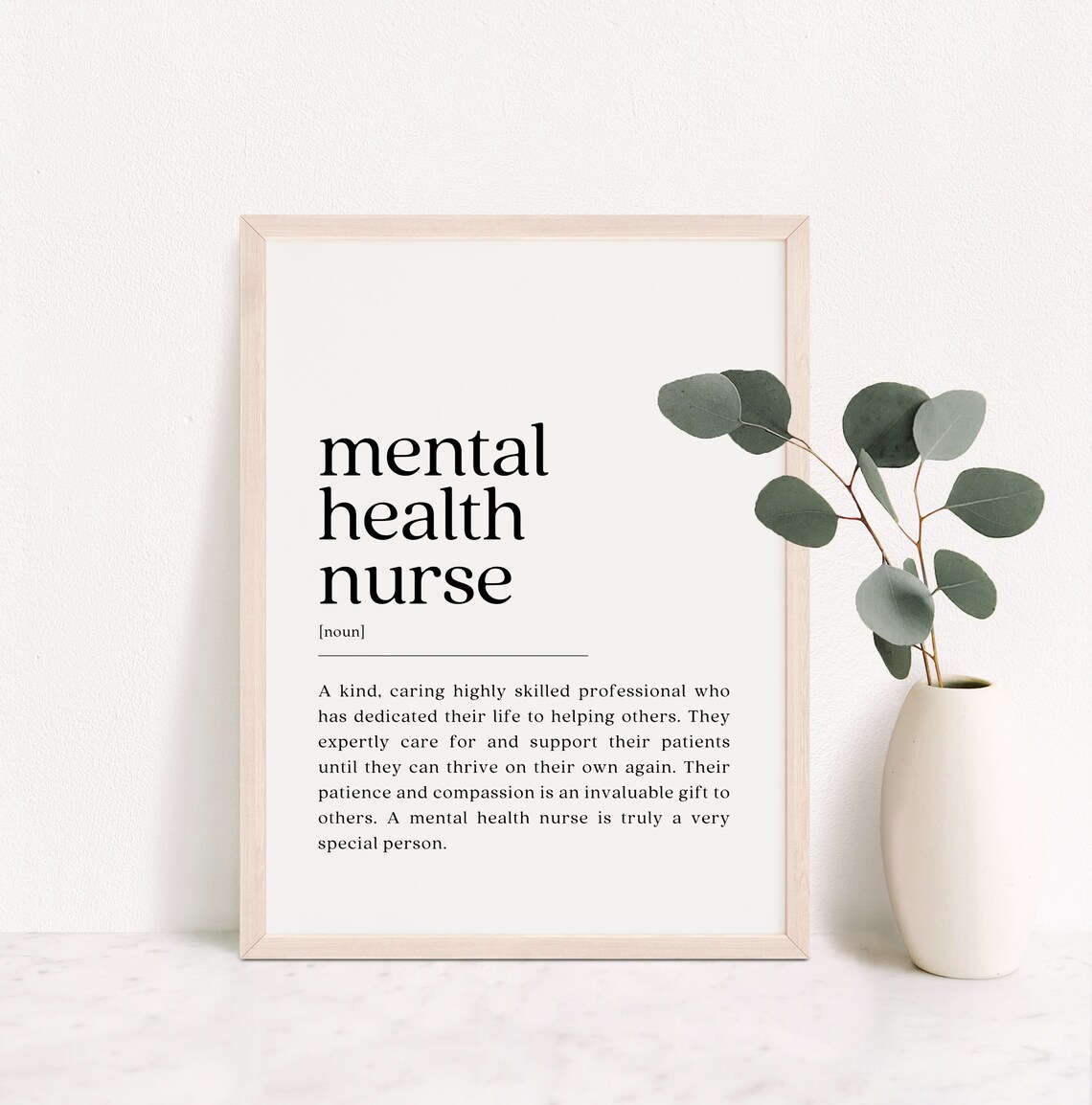 Mental Health Nurse Dictionary Definition Black on White Minimal Poster