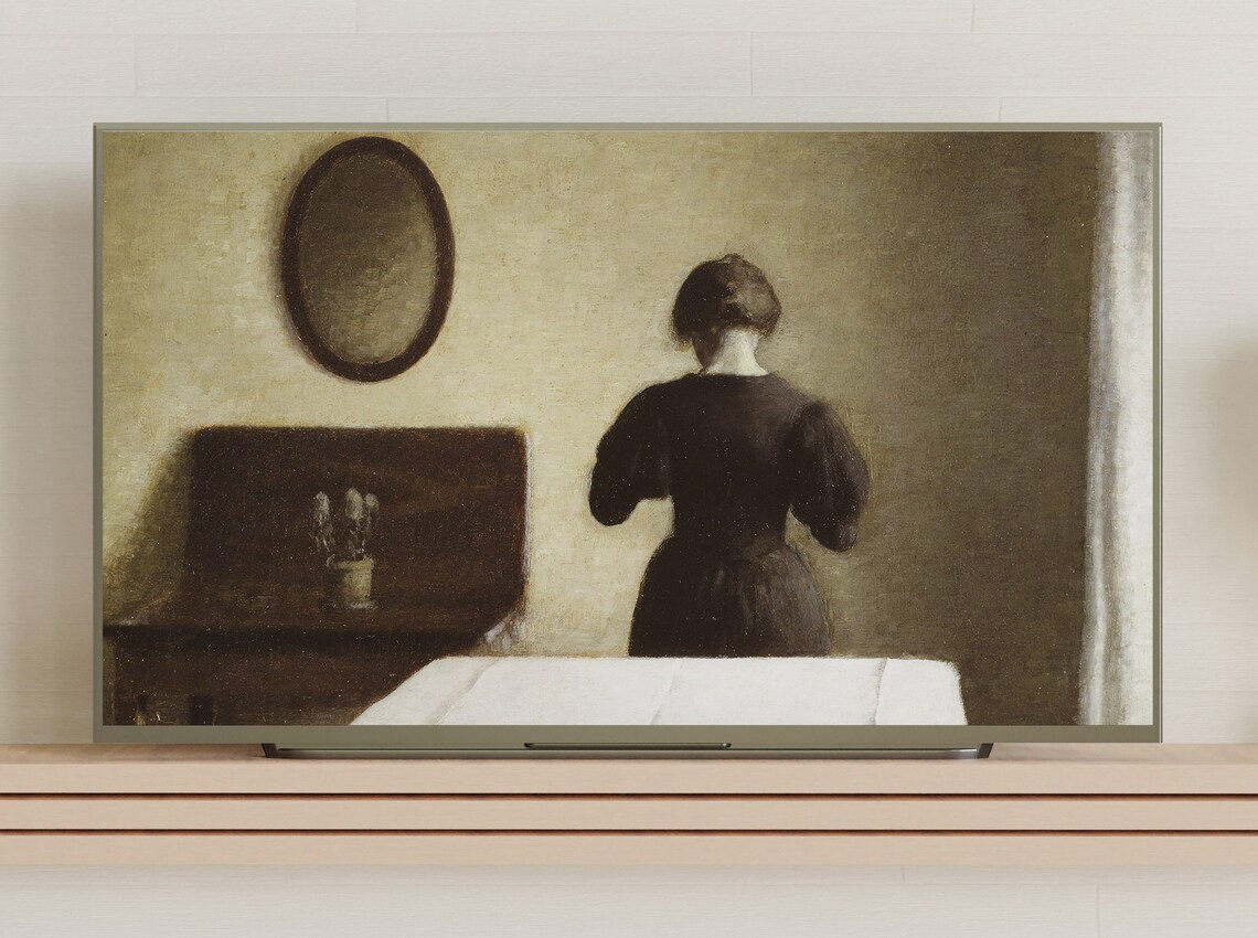 Woman in Black Dress Standing in Quiet Vintage Interior Art Poster - Image 3