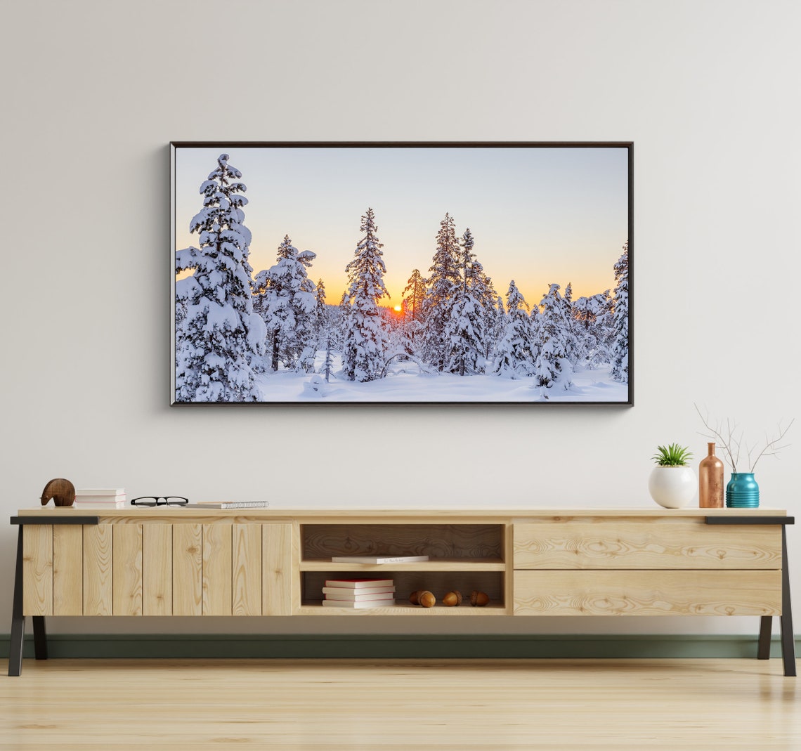 Snowy Pine Forest Sunrise Golden Winter Landscape Nature Poster