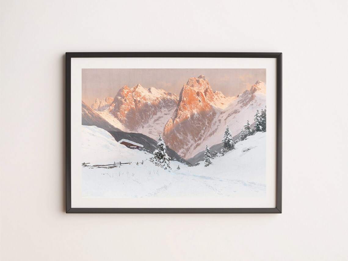 Alpine Winter Mountain Painting Snowy Peaks Sunrise Alpenglow Poster - Image 4